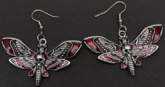 Mio Queena red enamel skull moth dangle earrings