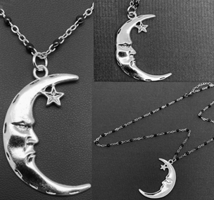 silvertone alloy moon charm necklace