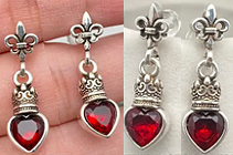 Mio Queena gothic zircon red heart silver plated post earrings