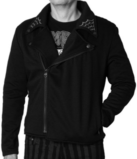 Kreepsville black fleece spiderweb biker moto men's zip jacket