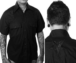 Kreepsville Hellbilly Baphomet black short sleeve button up western shirt