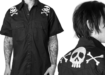 Kreepsville Harlock skull short sleeve button up western shirt