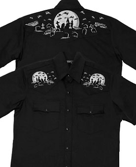 Kreepsville men's short sleeve button up Nighttime Cemetery western shirt
