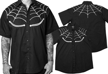 Kreepsville men's short sleeve button up Spiderweb black western shirt