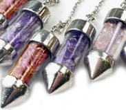 Chambered glass pendulum pendant with gemstones