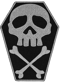 Kreepsville skull cross bones coffin grey embroidered patch
