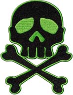 Kreepsville skull crossbones green embroidered iron on cloth patch