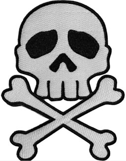 Kreepsville Skull Cross Bones white black iron on embroidered cloth patch