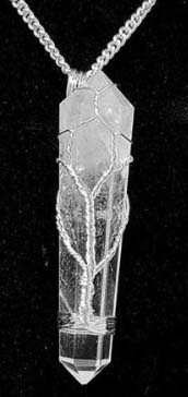 Crystal quartz gemstone wire wrap tree pendant