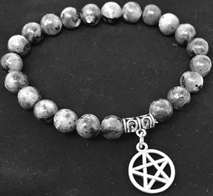 Larvikite gemstone stretch bracelet with pentagram charm