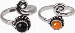 Adjustable size brass scroll gemstone ring