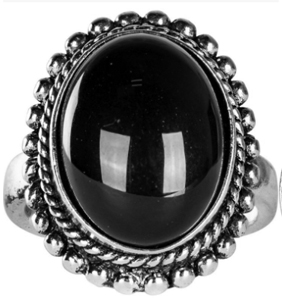Adjustable size black obsidian oval ring