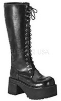 Pleaser/Demonia black pu lace up 3 3/4 inch block heel platform women's Ranger knee boot with side zip