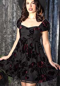Witchwood red/burgundy burnout velvet short sleeve Reagan mini babydoll dress 