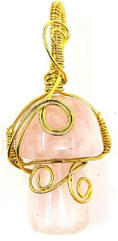 Natural rose quartz wire wrap 1 inch mushroom pendant