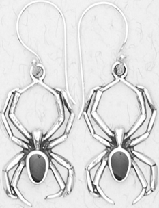 Nirvana sterling silver spider black stone earrings