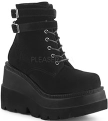 Pleaser/Demonia black velvet lace up 4 1/2 inch wedge platform women's ankle high Shaker boot