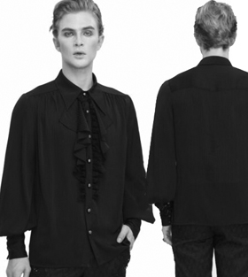 Gothic black palace style ruffled mens shirt