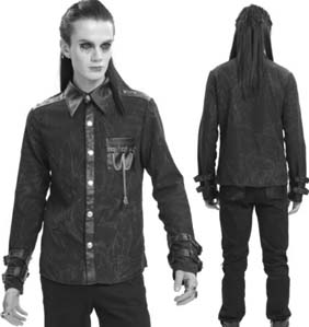 Devil Fashion web print men's shirt with pleather collar