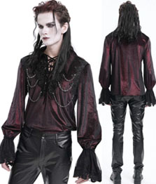 Devil Fashion red velveteen lace bell sleeve shirt