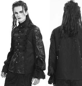 Devil Fashion mens black jacquard ruffled palace style shirt 