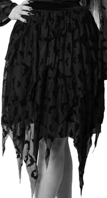Kreepsville black stretch bat repeat mesh tiered mini skirt