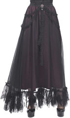 Dark in Love black burgundy gothic tiered lace trimmed Renaissance long skirt.