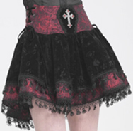 Devil Fashion coffin patch velvet rose laced back mini skirt