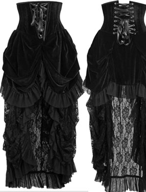 black velvet Victorian bustle underbust corset skirt