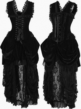 Daisy Top Drawer steel bonned black velvet Victorian bustle corset dress