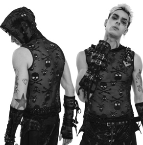 Devil Fashion Men's skull patterned fishnet vest with hood