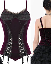 Dark in Love burgundy velvet ribbon bow side laced corset top