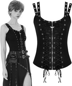 Dark in Love punk distressed black knit front laced corset top/vest