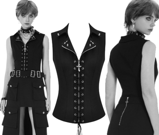 Dark in Love black gothic lace up zip front moto ladies' vest