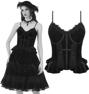 Devil Fashion black poly spandex gothic cami top with ruffles