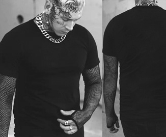 Vampire Freaks fishnet sleeve mens Graveyard Goth black shirt with black body