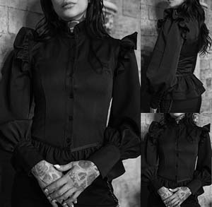 Vampire Freaks ladies' long sleeve Victorian ruffle shoulder top