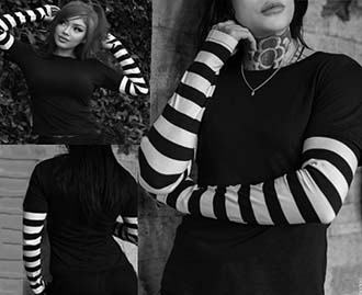 Vampire Freaks Melancholy layered black white striped long sleeve ladies top.