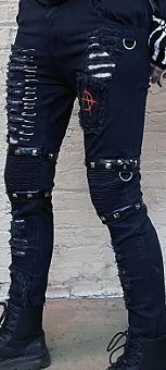Vampire Freaks Annihilate black twill safety pin studded pants