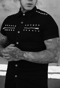 Vampire Freaks Shallow Grave short sleeve studded button up guys black shirt