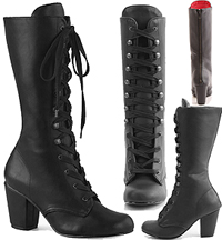 Pleaser/Demonia black pu lace up 3 inch block heel mid calf women's Vivika Victorian boot with back zip