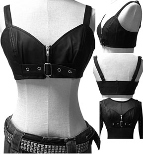 Tripp NYC black pu faux leather Buckle Crop halter top