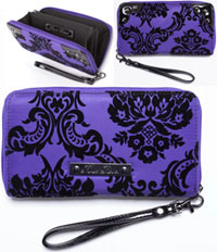 Rock Rebel damask purple vinyl zip around wallet