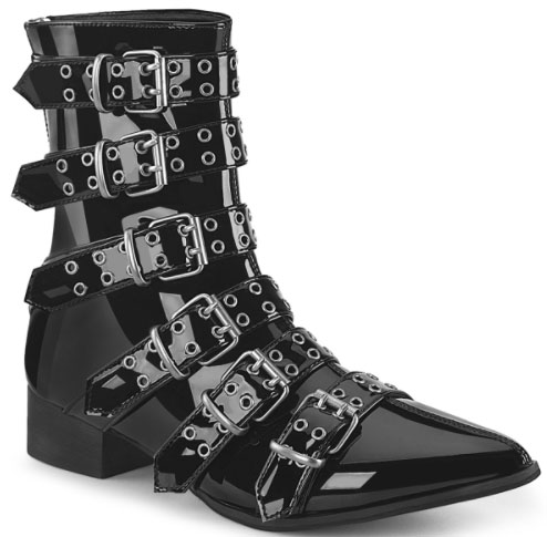 Women's Leather Creeper Buckle Black Block Heel Pointy Toe Side Zip Ankle  Boots