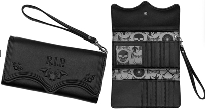 Kreepsville black RIP bat embossed trifold wallet