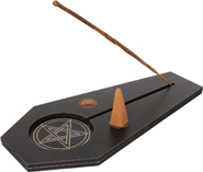 Wood coffin pentacle incense holder/burner