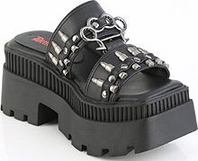 Demonia/Pleaser 1 1/4 inch chunky heel square toe platform slide black pu sandal