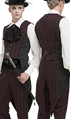 Devil Fashion burgundy punk pinstripe long tailcoat vest