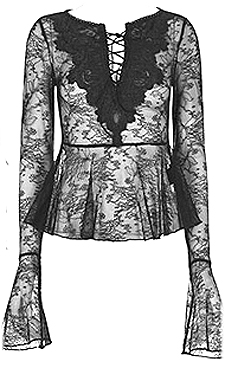 Devil Fashion lace applique front ladies' shirt with trumpet cuff sleeves