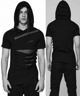 Devil Fashion punk slashed with mesh hooded guys' t-shirt